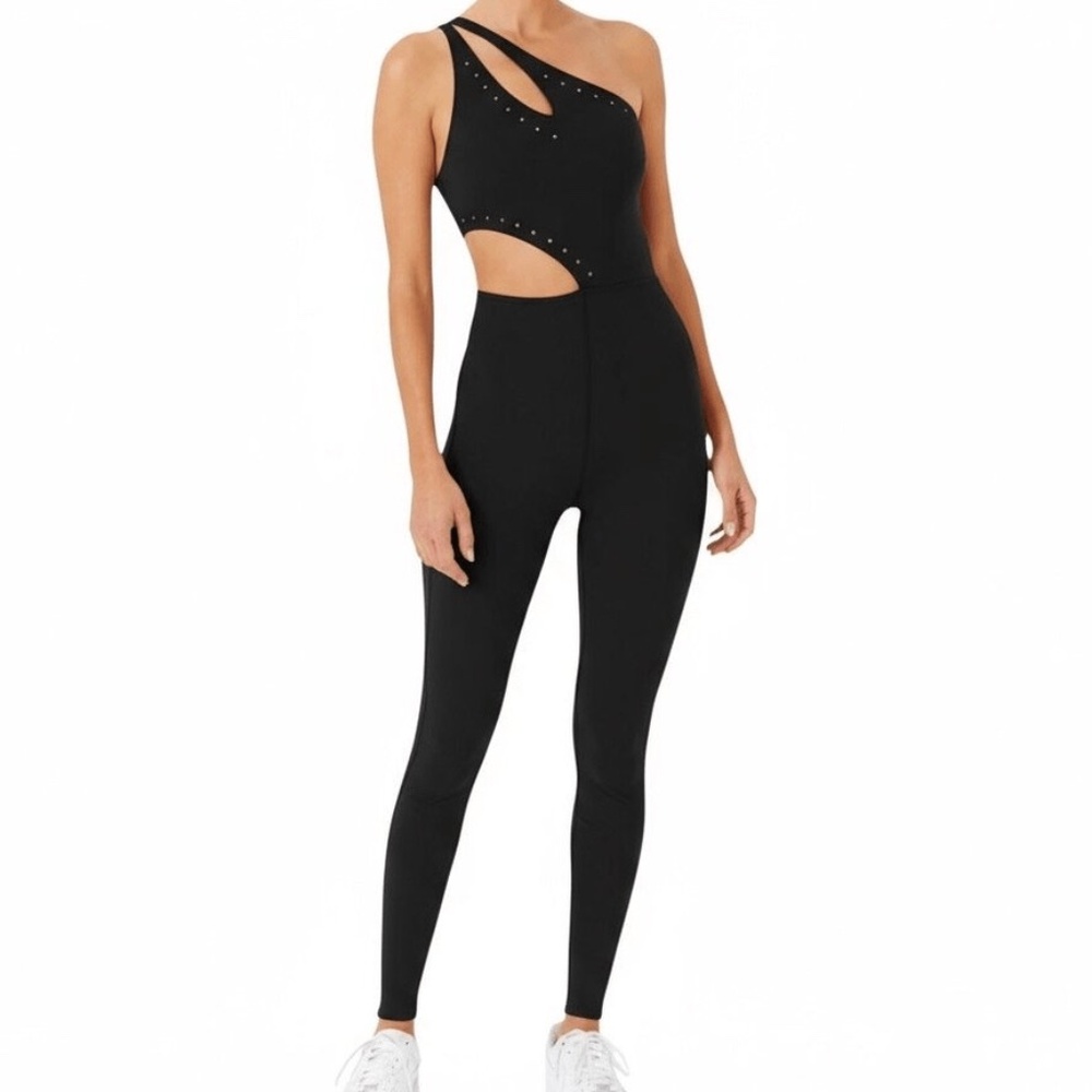 NWT Gigi C Cassie One Shoulder Cutout Jumpsuit Catsuit Black